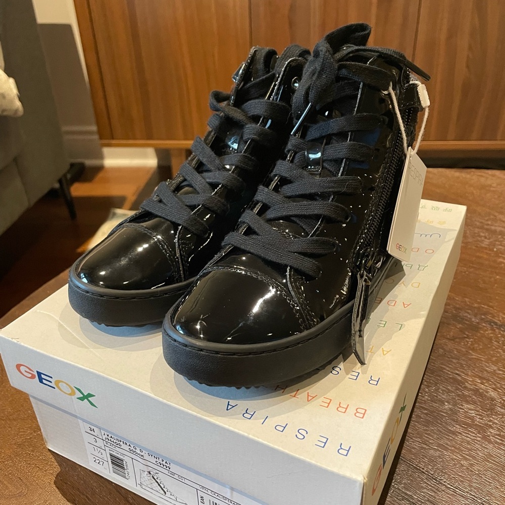 Geox Kids Shiny Black High-Top Sneakers